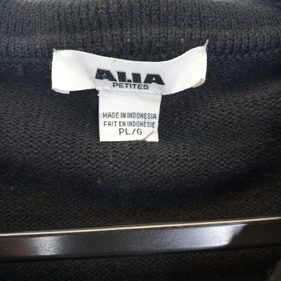 Alia Cat Cardigan Sweater Women's Petite L Black Full Zip Applique Embroidery - Picture 8 of 12